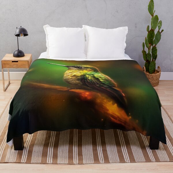 Item preview, Hummingbird on the branch with bokeh background, digital painting designed and sold by aiphotosart.