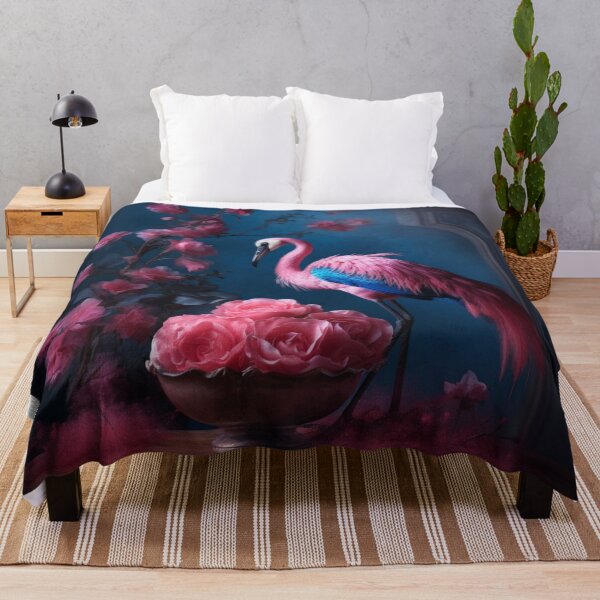 Item preview, Flamingo with pink flowers in a vase on the table designed and sold by aiphotosart.