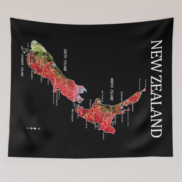 Item preview, NEW ZEALAND MAP DETAILED POHUTUKAWA designed and sold by Madjack Tees Kiwi SuperStore.