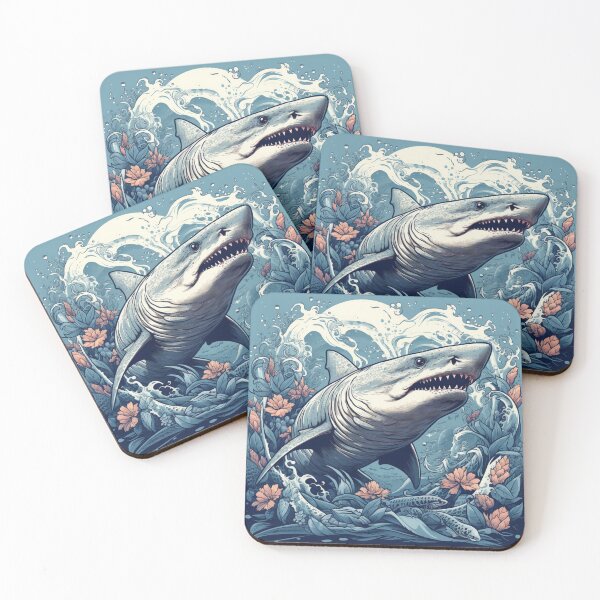 Item preview, Ocean's Enigma: Hyper-Detailed Shark with Waves and Flowers designed and sold by Bee Happy Creative™.