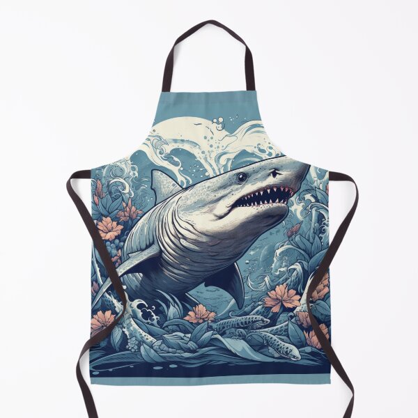 Item preview, Ocean's Enigma: Hyper-Detailed Shark with Waves and Flowers designed and sold by Bee Happy Creative™.