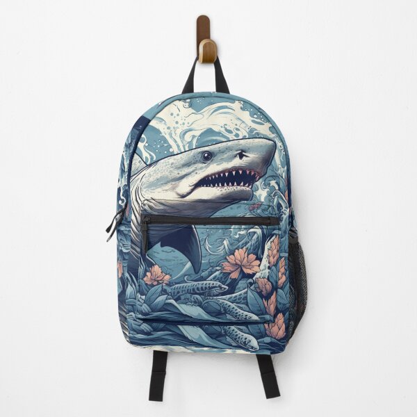 Item preview, Ocean's Enigma: Hyper-Detailed Shark with Waves and Flowers designed and sold by Bee Happy Creative™.