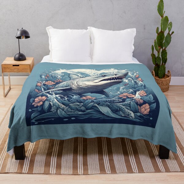 Item preview, Ocean's Enigma: Hyper-Detailed Shark with Waves and Flowers designed and sold by Bee Happy Creative™.