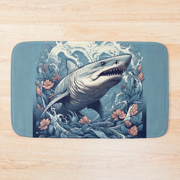 Item preview, Ocean's Enigma: Hyper-Detailed Shark with Waves and Flowers designed and sold by Bee Happy Creative™.