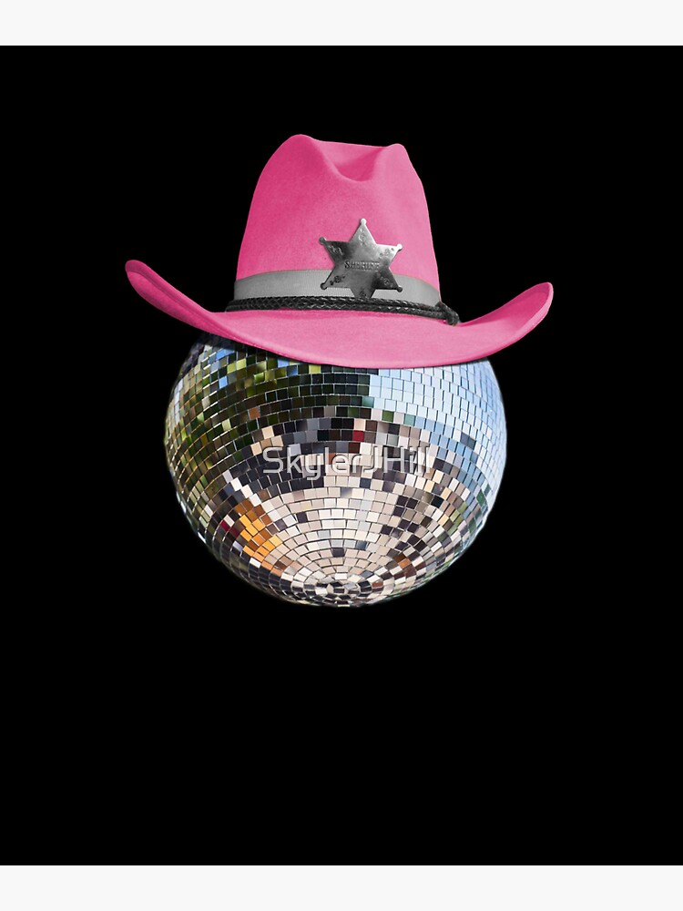Sticker for Sale mit Disco-Kugel trägt rosa Cowboy-Hut-Club-Retro von  SkylerJHill
