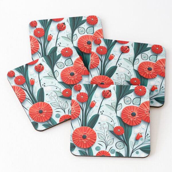 Item preview, Nature-Inspired Masterpieces: Ladybug Kirigami Flower Art Seamless Vector Flowers Pattern - Premium Design designed and sold by Jisoo Flowers.