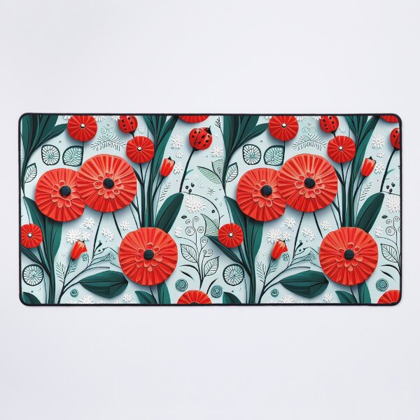 Item preview, Nature-Inspired Masterpieces: Ladybug Kirigami Flower Art Seamless Vector Flowers Pattern - Premium Design designed and sold by Jisoo Flowers.
