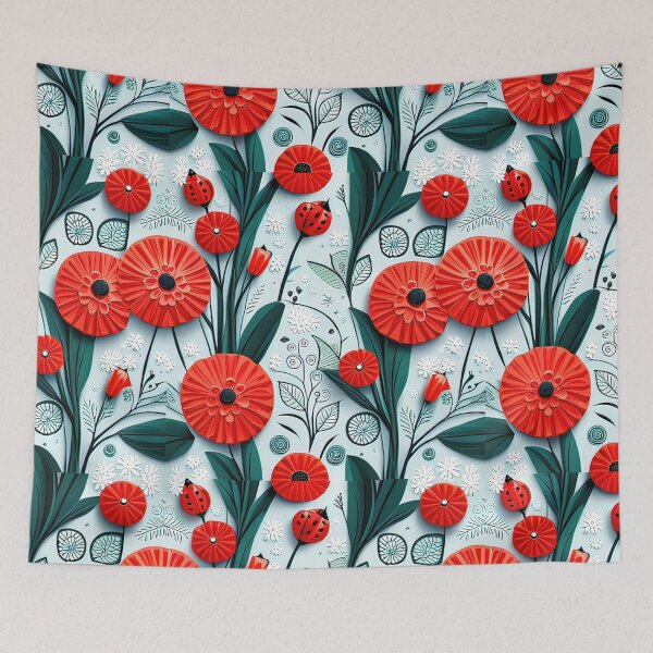 Item preview, Nature-Inspired Masterpieces: Ladybug Kirigami Flower Art Seamless Vector Flowers Pattern - Premium Design designed and sold by Jisoo Flowers.
