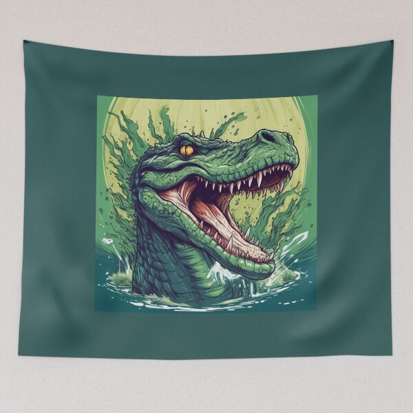 Item preview, Emerald Bite: Dan Mumford-Inspired Alligator with Splashed Water designed and sold by Bee Happy Creative™.