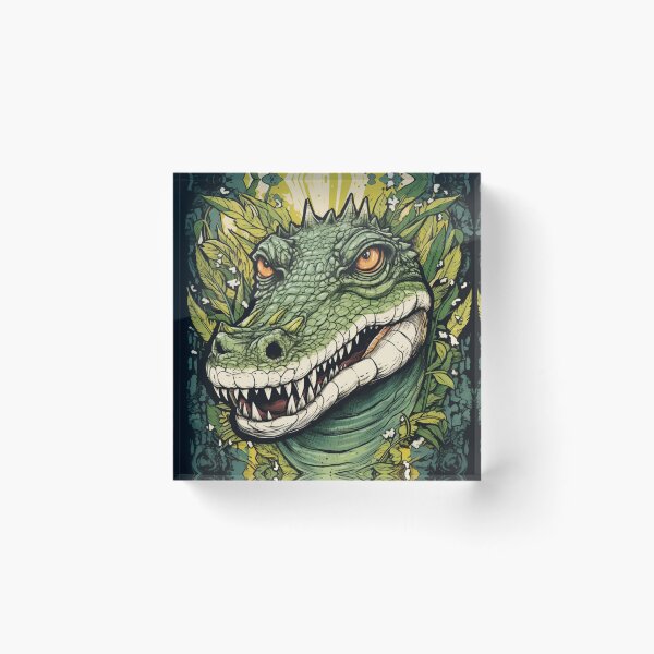 Item preview, Wild Reverie: Crocodile Head Amidst Bright Green Leaves designed and sold by Bee Happy Creative™.