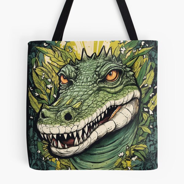 Item preview, Wild Reverie: Crocodile Head Amidst Bright Green Leaves designed and sold by Bee Happy Creative™.
