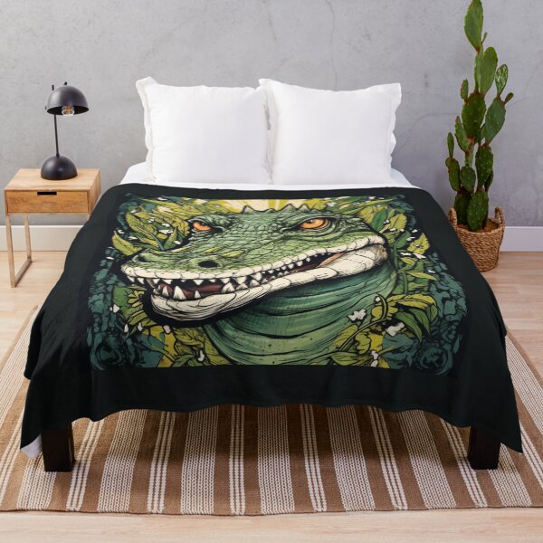 Item preview, Wild Reverie: Crocodile Head Amidst Bright Green Leaves designed and sold by Bee Happy Creative™.