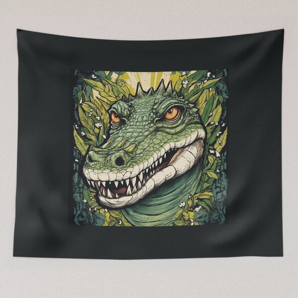 Item preview, Wild Reverie: Crocodile Head Amidst Bright Green Leaves designed and sold by Bee Happy Creative™.