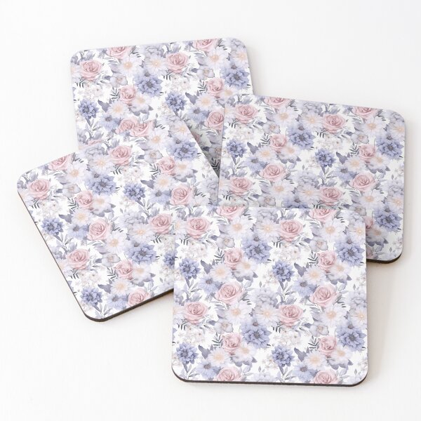 Item preview, Dusty Blue and Silver Seamless Watercolour Flower Pattern designed and sold by SynthPrint.