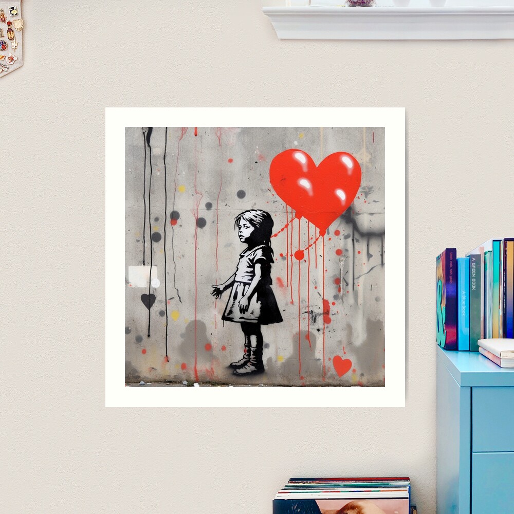 banksy girl love heart graffiti | Art Print