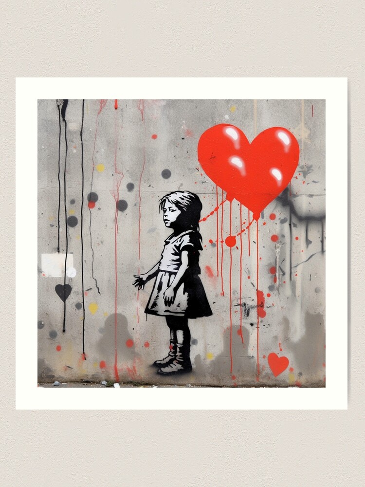 banksy girl love heart graffiti