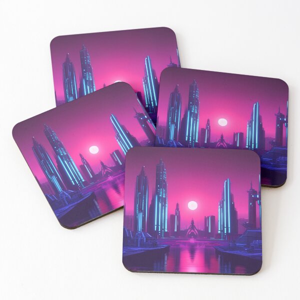 Item preview, Vibrant Vaporwave Cityscape - Retro Futuristic Art Print designed and sold by LuminoArt.