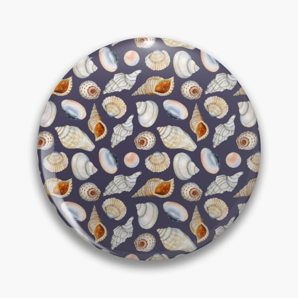 Item preview, Dark blue watercolor nautical ocean seashells and marine sea pearls prints designed and sold by Elena Malgina.