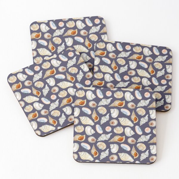 Item preview, Dark blue watercolor nautical ocean seashells and marine sea pearls prints designed and sold by Elena Malgina.