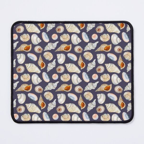 Item preview, Dark blue watercolor nautical ocean seashells and marine sea pearls prints designed and sold by Elena Malgina.