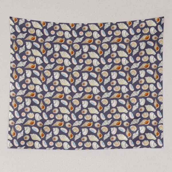 Item preview, Dark blue watercolor nautical ocean seashells and marine sea pearls prints designed and sold by Elena Malgina.