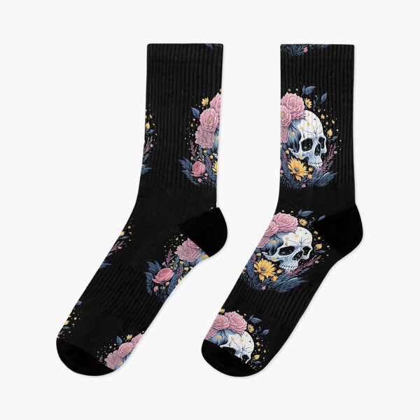 Item preview, Skull with flowers pink roses and sunflower  designed and sold by Shaymalily.