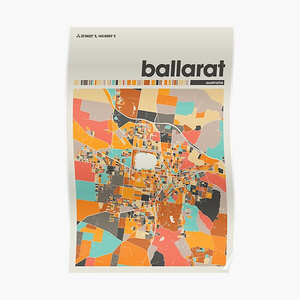"Ballarat Colorful Map, Home decor, Ballarat Minimalist Map, Ballarat