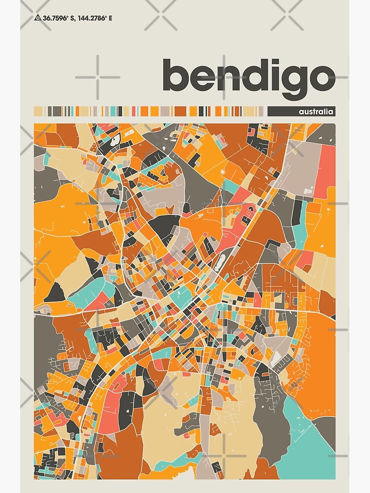 "Bendigo Colorful Map, Home Decor, Bendigo Minimalist Map, Bendigo ...