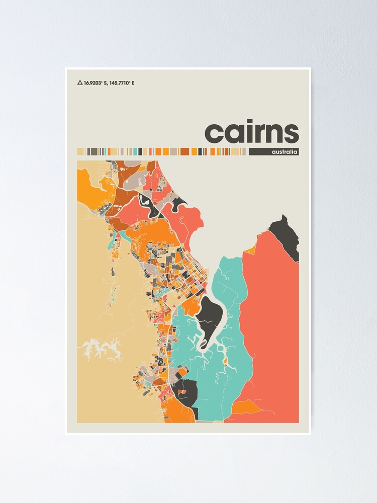 "Cairns Colorful Map, Home decor, Cairns Minimalist Map, Cairns Print