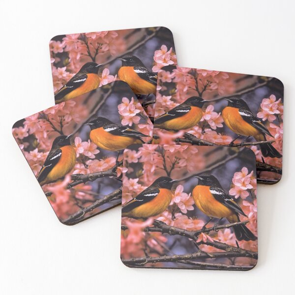 Item preview, Male and female Oriole (Ficedula orientalis) on a branch of sakura. designed and sold by aiphotosart.