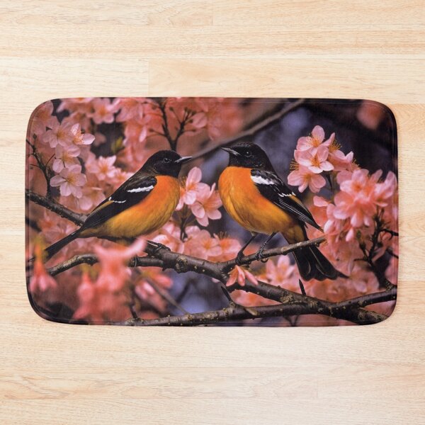 Item preview, Male and female Oriole (Ficedula orientalis) on a branch of sakura. designed and sold by aiphotosart.