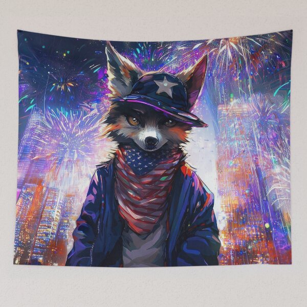 Item preview, Happy 4th of july american flag cool funny grey wolf in NYC designed and sold by TomFrontierArt.