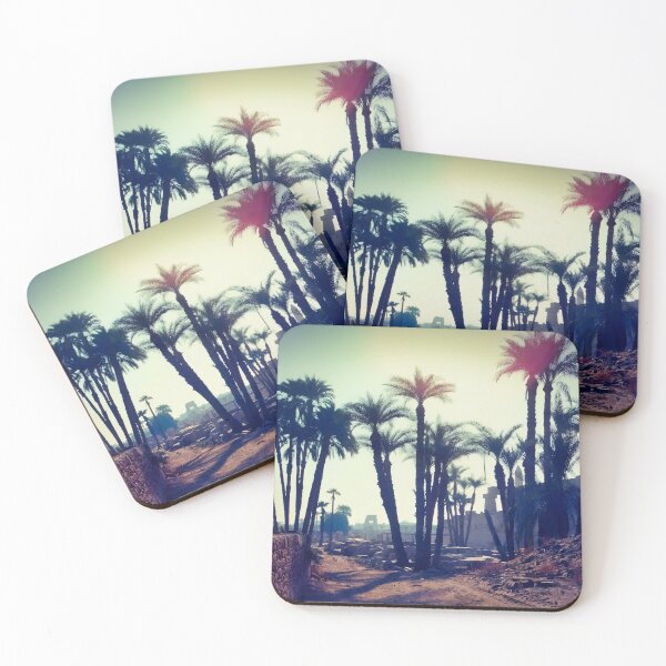 Item preview, sunrise over Karnak temple, date palms, vintage photo , ancient Egypt photography designed and sold by art-of-egypt.