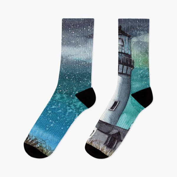 Item preview, Watercolor illustration of the Yaquina Head lighthouse on the grassy hill designed and sold by MaryWatercolor.