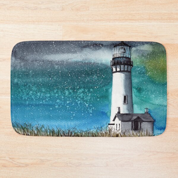 Item preview, Watercolor illustration of the Yaquina Head lighthouse on the grassy hill designed and sold by MaryWatercolor.