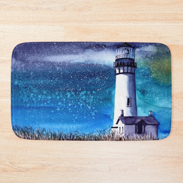Item preview, Watercolor illustration of the Yaquina Head lighthouse on a hill designed and sold by MaryWatercolor.