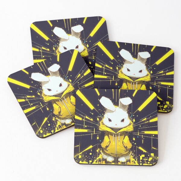 Item preview, Cute rabbit in yellow hoodie cyber anime style designed and sold by TomFrontierArt.