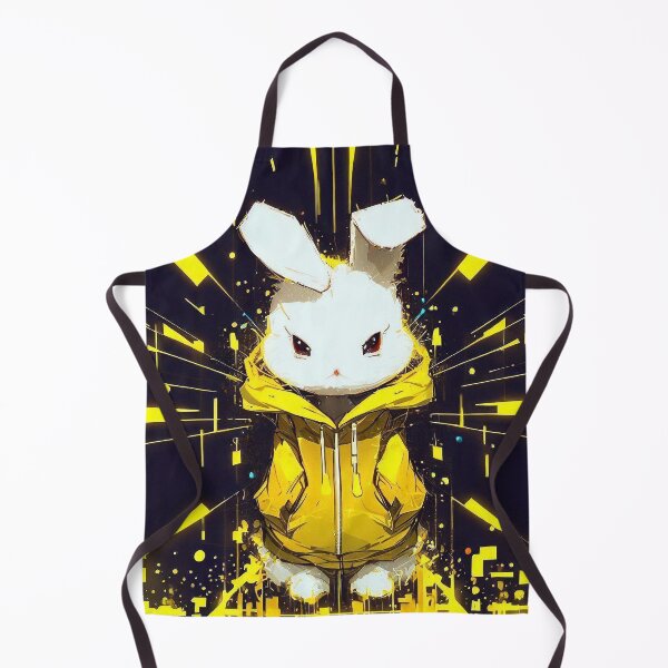 Item preview, Cute rabbit in yellow hoodie cyber anime style designed and sold by TomFrontierArt.