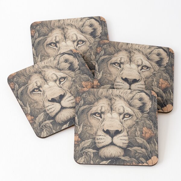 Item preview, Lion Illustration in a field of flowers designed and sold by 11pixeli.