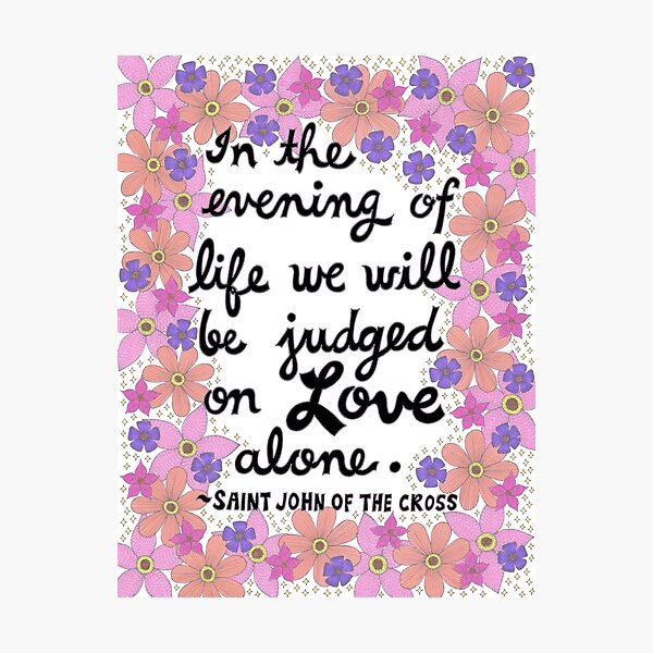 Aperçu de l'œuvre Dans la soirée de la vie, citation de Saint Jean de la Croix, lettrage, fleurs et feuilles Doodle, Inspirational créée et vendue par Eneri Collection.