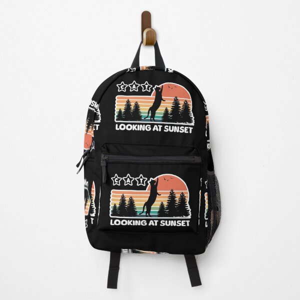 Item preview, Standing black cat looking at sunset and trees - cool graphic design designed and sold by wejollydigitals.