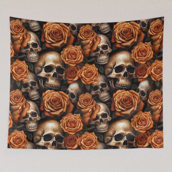 Item preview, Gothic Skulls Floral Print designed and sold by CreaturesLikeUs.