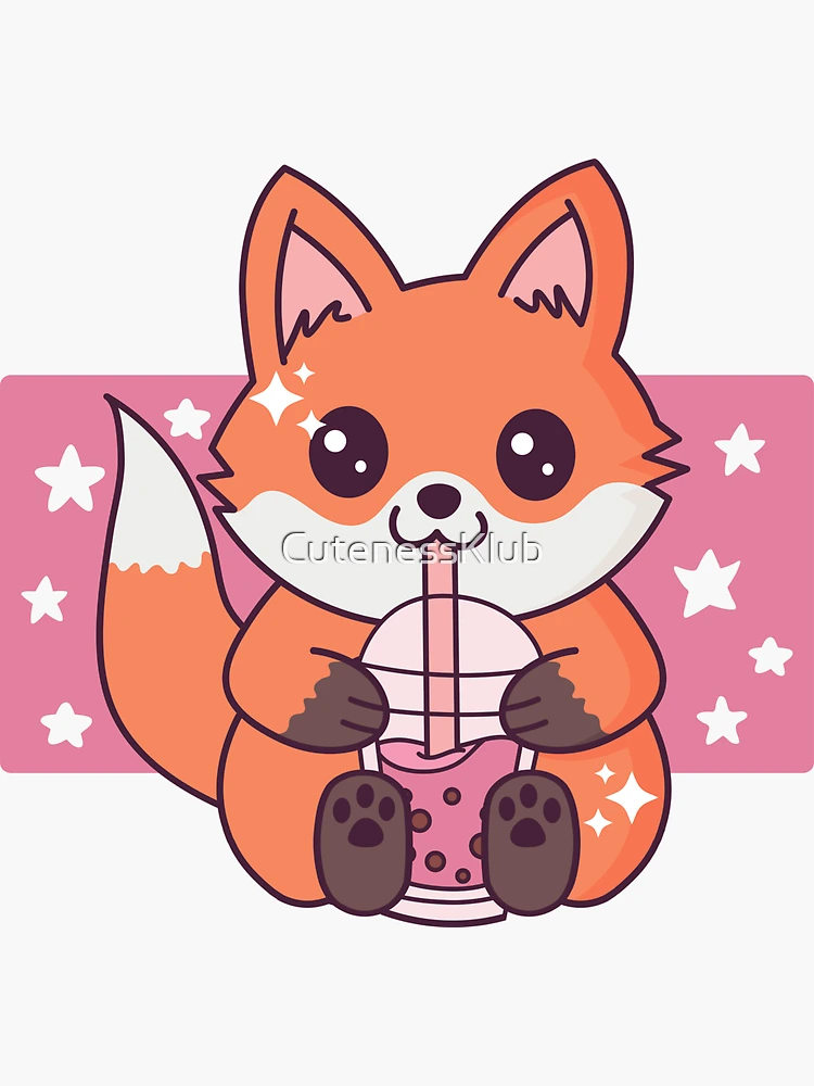 Cute colorful red fox is drinking cup hot tea Vector Image