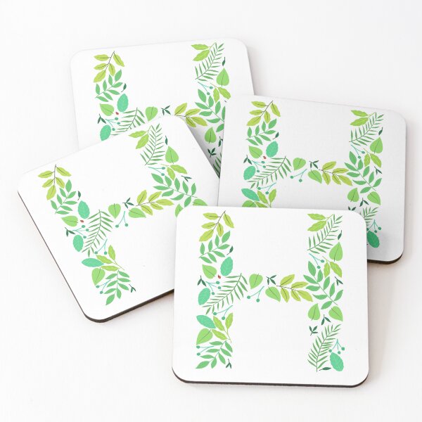 Item preview, Green leafy patterned alphabet- Letter H monogram  designed and sold by LibbyHaggerArt.