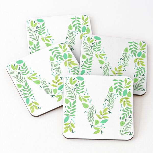 Item preview, Green leafy patterned alphabet- Letter M monogram  designed and sold by LibbyHaggerArt.