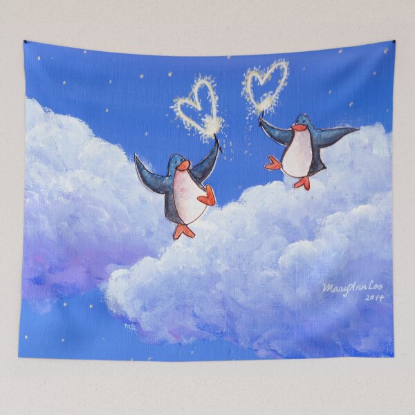 Item preview, Two penguins dance on night clouds with sparklers of love. designed and sold by PenguinGirl-Art.