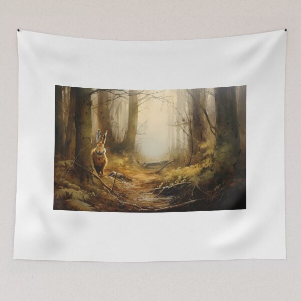 Item preview, Wild Hare Hiding in the Forest Watercolor Painting Art designed and sold by redstar19.