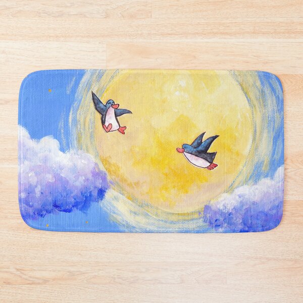 Item preview, Two penguins fly across the night sky and a full yellow moon. designed and sold by PenguinGirl-Art.