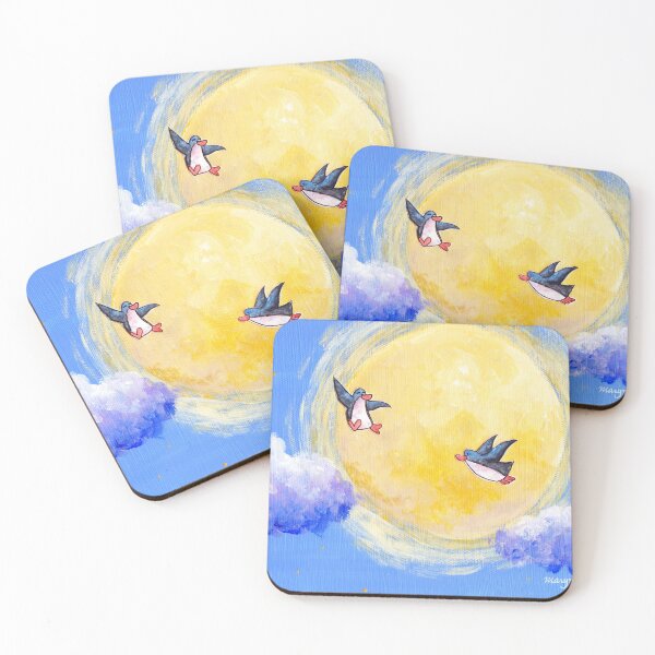 Item preview, Two penguins fly across the night sky and a full yellow moon. designed and sold by PenguinGirl-Art.