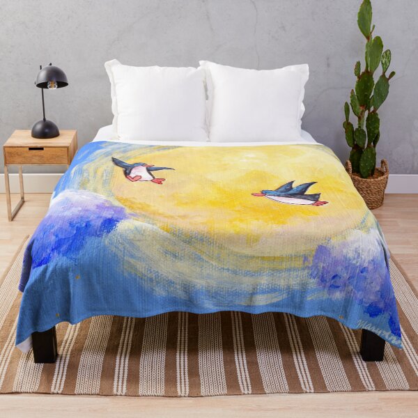 Item preview, Two penguins fly across the night sky and a full yellow moon. designed and sold by PenguinGirl-Art.